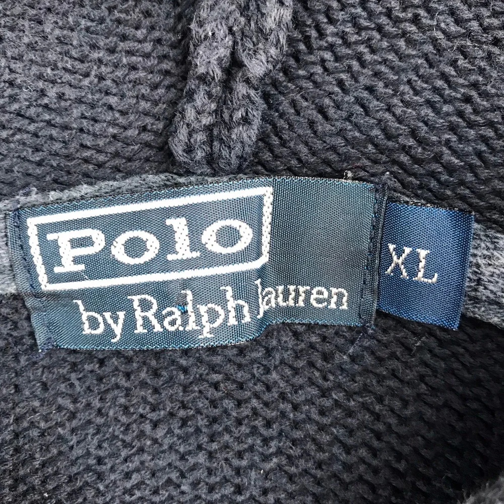Polo Ralph Lauren Henley Hoodie Mens XL Navy Blue Cotton Knit Pullover Sweater
